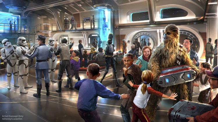 Artist rendering with children and Chewbecca