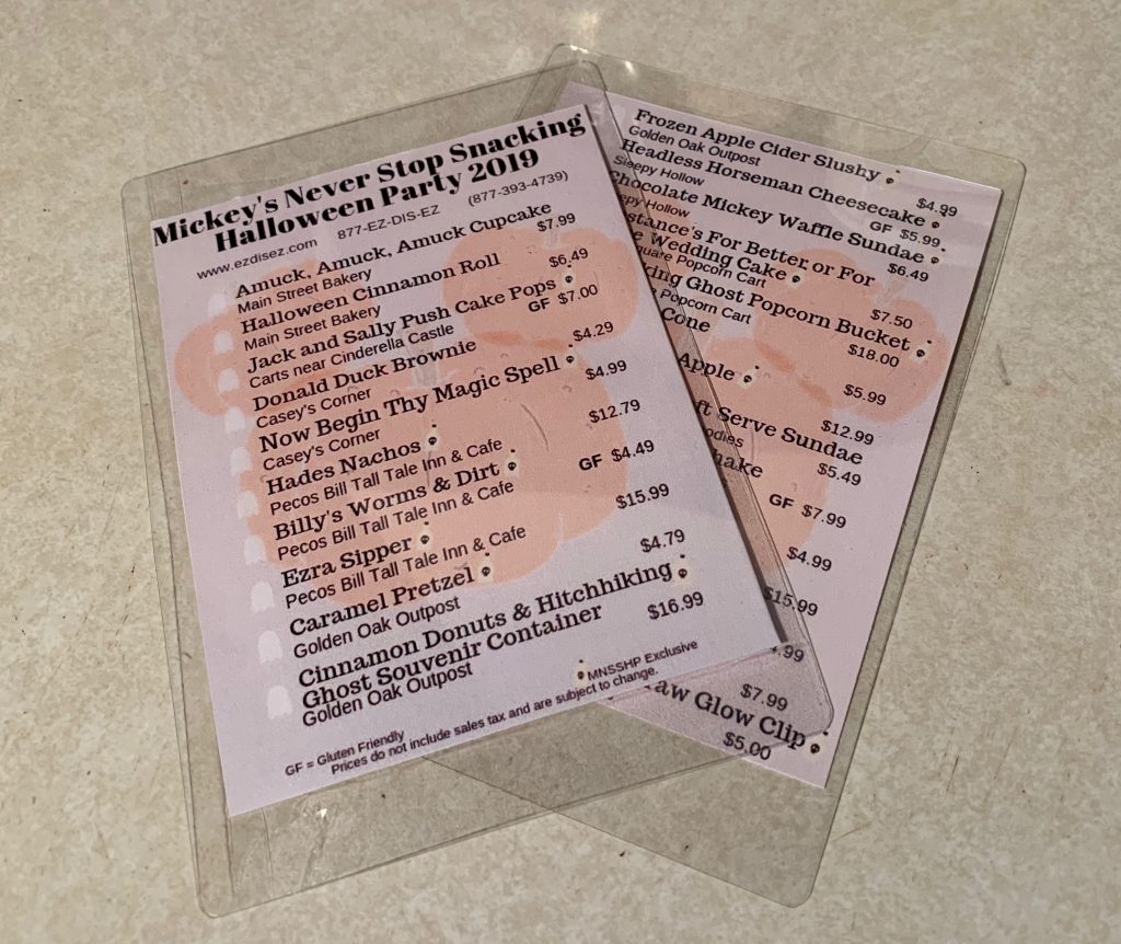 Check list with prices of 24 Halloween Snacks Mickey's Not So Scary Halloween Party